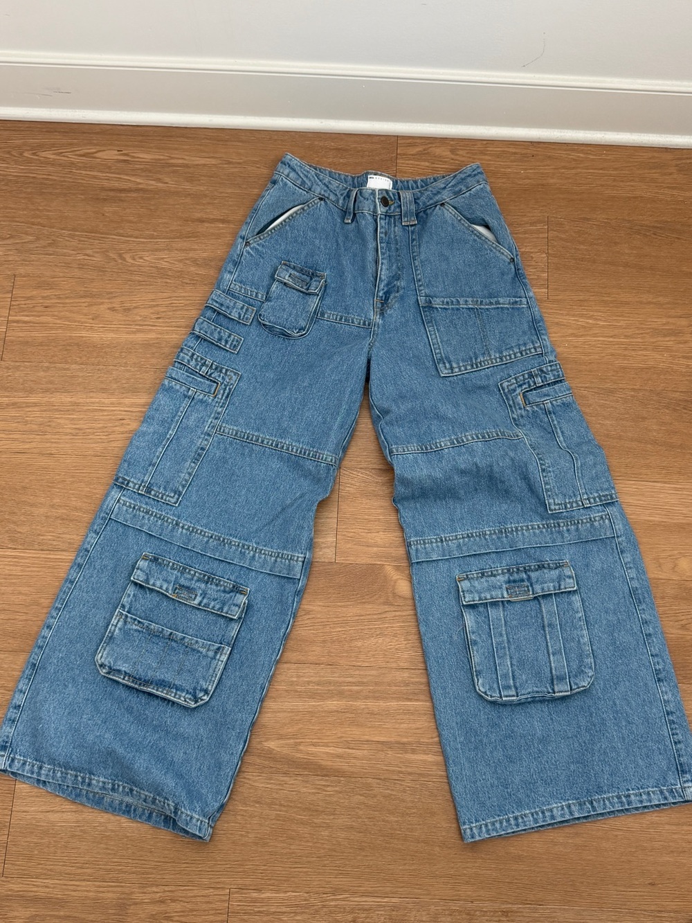 ASOS Men's Denim Bootcut Cargo Jeans in Blue